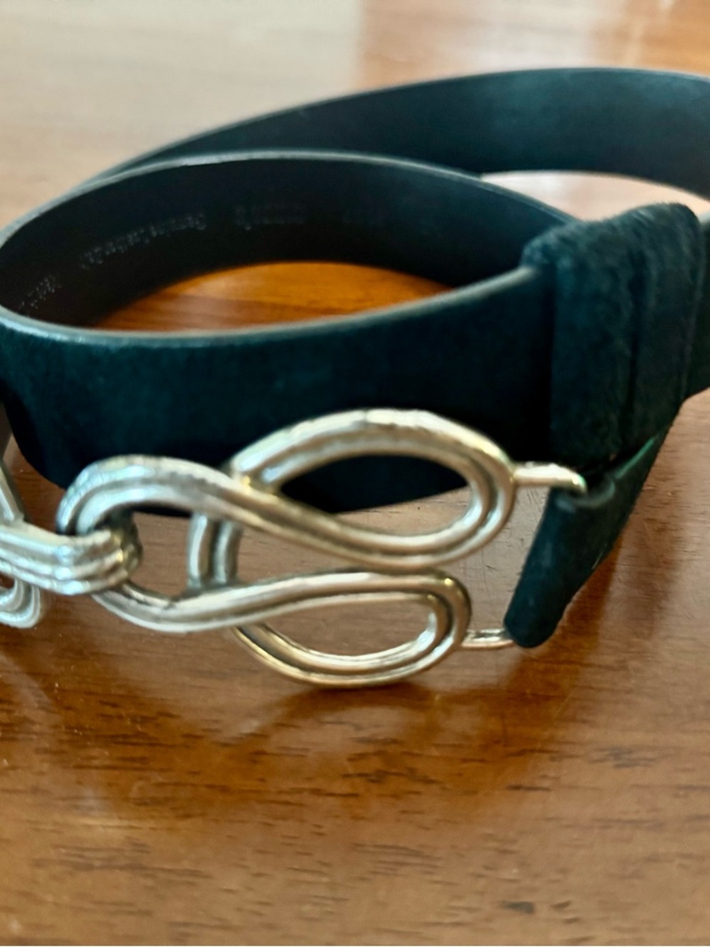 Chico's Black Suede Belt with Silver Loop Link Buckle